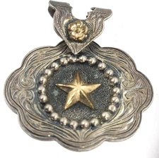 WESTERN 14K Gold Filled Lone Star Sterling Silver Pendant Southwestern Concho