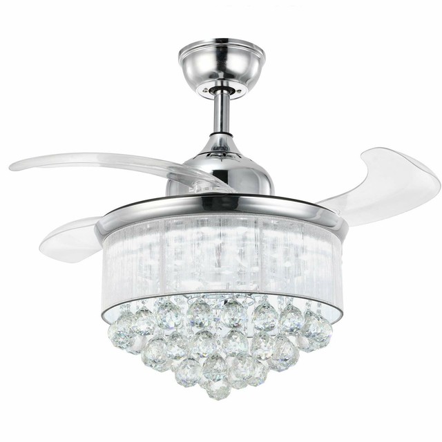 Invisible Crystal Ceiling Fan Retractable Blades Chandelier Fan