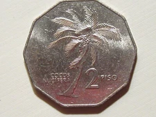 1990 Philippines 2 Piso coin  Andres Bonifacio    COCONUT PALM  