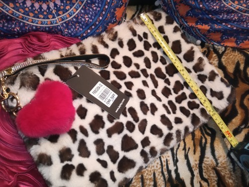 NICE SOFT CHIC JAYLEY FASHION MOCHA ANIMAL PRINT FAUX FUR CLUTCH BAG,14"X10",NEW - Picture 4 of 4
