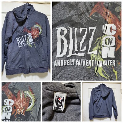 Vintage Blizzcon Hoodie Womens Large Gray 2008 Gamer World of Warcraft Blizzard