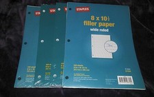 Brand New Staples 8 X 10 1/2 Filler Paper - Wide Ruled 3-hole 120 Sheets