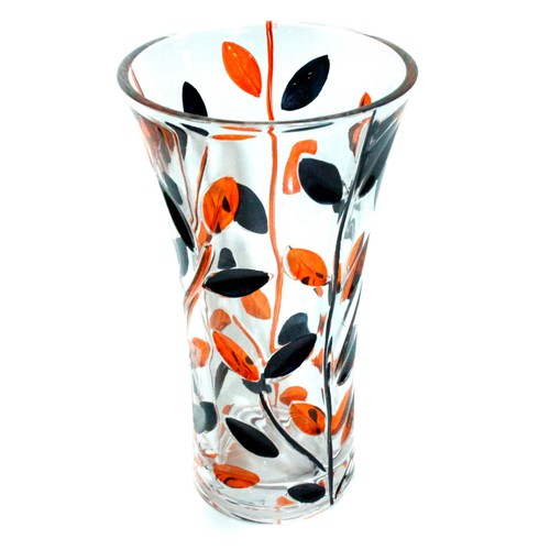 Murano Glass Vase Orange Black Flower Handmade 21cm High - Picture 6 of 8