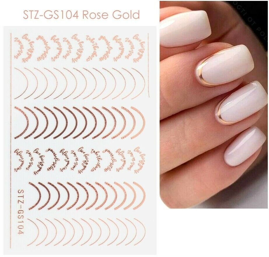 Line Nail Art Stickers Decals Metal Line Nail Supply Rose Gold 3D  Self-Adhesive Nail Decals Metal Curve Stripe Lines Design Letter Nail  Sticker Adhesive Decoration Foil Accessory (multicolor-6 Sheets)