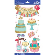 Craft Stickers Sticko Happy Birthday Fancy Pants Cake Banner Cupcakes Camera 3D