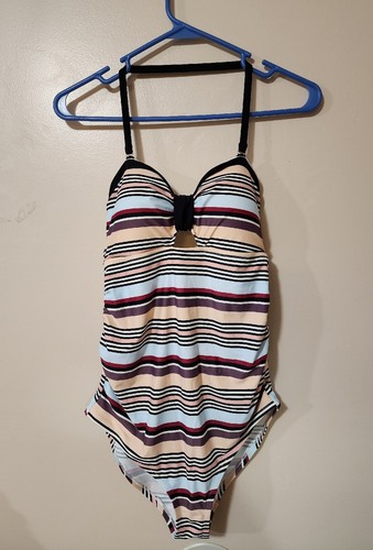 Jessica Simpson Maternity One Piece Swimsuit / Bathing Suit Striped Ruched SMALL - Picture 2 of 20