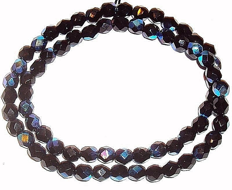 CZ315 Jet Black AB 6mm Fire-Polished Faceted Round Czech Glass