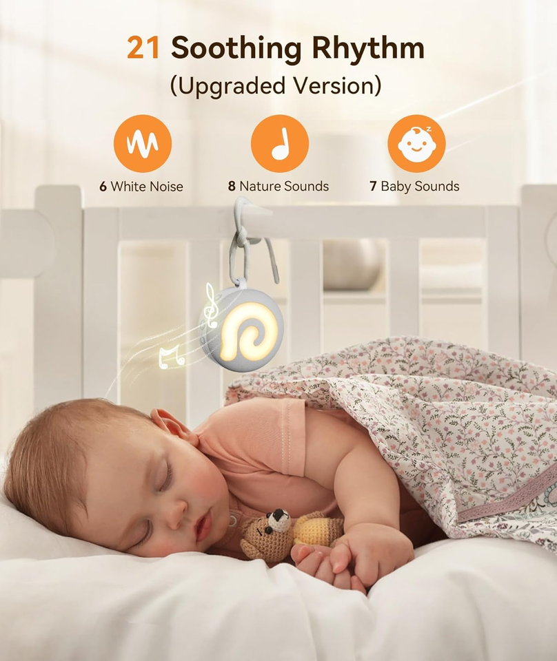 White Noise Machine voor Baby's van MMOBIEL – 20 Rustgevende Geluiden, Huilsensor, Timer, USB-C Oplaadbaar – Draagbare Slaaphulp met Slaapliedjes, Natuurgeluiden & White/Pink/Brown Noises