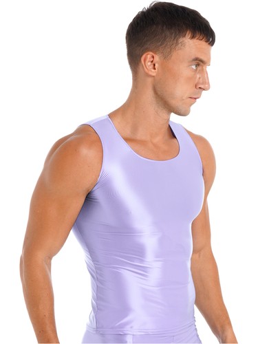 Mens Glossy Smooth Tank Top Stretchy Sleeveless Vest Yoga Gym Fitness Crop Shirt - Picture 97 of 108