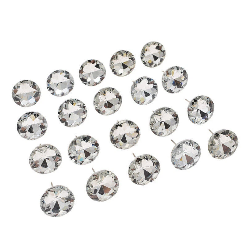 20x Diamond Pattern Crystal Studs Upholstery Nails Button Tacks Pins Wall Button - Image 3 of 4
