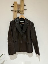 Wallis Dark Brown Genuine Leather Classic Slim Fit Fitted Blazer Jacket Size 16