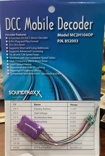SoundTraxx MC2H104OP DCC Motor Decoder 8-Pin with Harness 4 Functions ~ 852003 - Picture 2 of 3