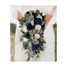 Navy Blue Gray Bridal Bouquet and Sola Wood Natural Lasting Wedding Prom Flowers
