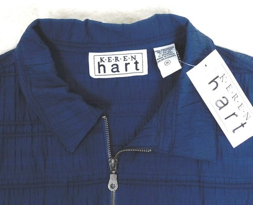 Keren Hart Woman's Full Zip Shirt Jacket Blue Crinkled Fabric Size 1X Collared - Picture 7 of 8