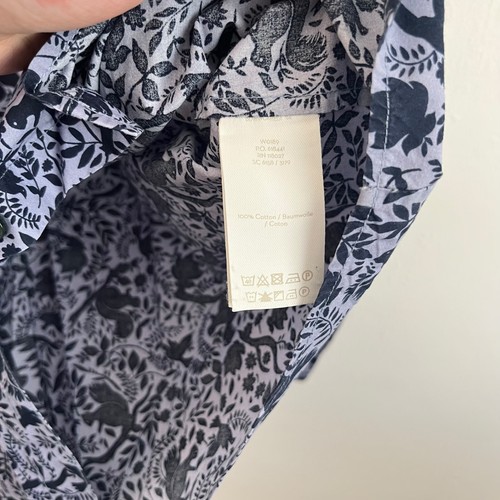 Boden Classic Shirt Blouse Indigo Blue Navy Squirrel Woodland Birds - Size 14 P - Picture 8 of 9