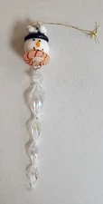 VTG Snowman Head Twist Icicle Christmas Tree Ornament 5.5” Blown Glass