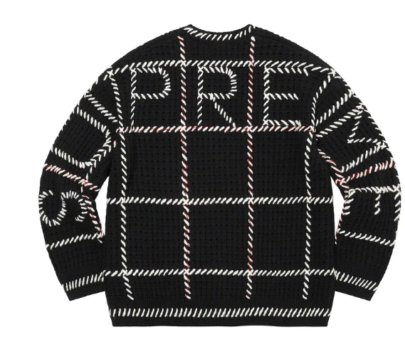 Pull Supreme Quilt point de courtepointe noir taille grand pull mélange laine SS23 spellout