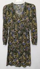 Women's OLD NAVY Sage Green Floral, Short Gathered Dress; 3/4 Sleeves; Size XS