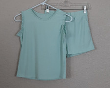 Girls Green Top  Shorts With Pockets Set Size 4 to 14 Years New 1G316