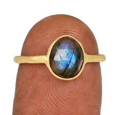 18k Gold Vermeil - Natural Labradorite, Madagascar 925 Silver Ring s.6.5 CR72824