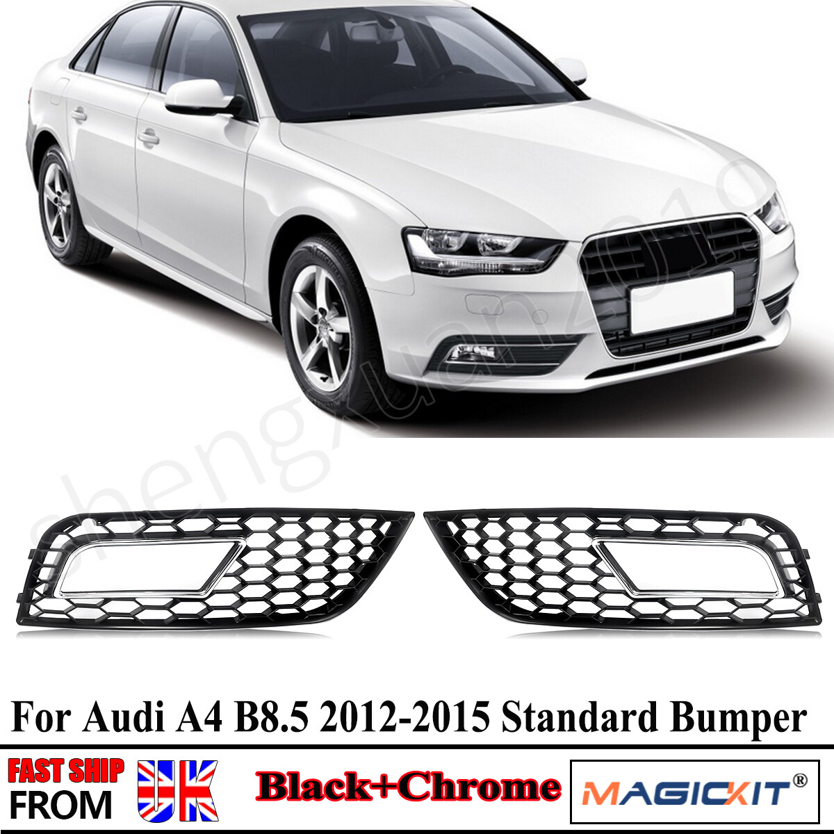 1Pair For Audi A4 B8.5 Standard 12-15 Front Bumper Fog Light Grille Cover Chrome