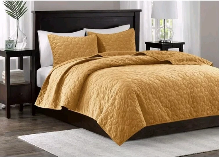 Madison Park 3 Piece Velvet Coverlet Set  Size King Mustard  - Image 2 of 4