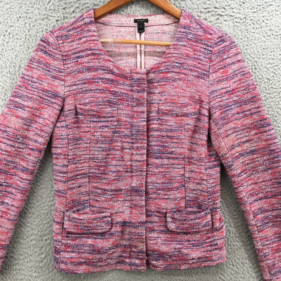 Chaqueta Blazer J Crew Poppy Para Mujer S Rosa Púrpura Micro Tweed Manga Larga Bolsillos Foto 2 de 4