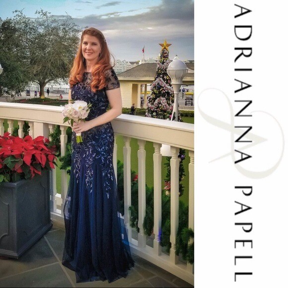 Adrianna Papell Women's Floral Beaded Godet Gown