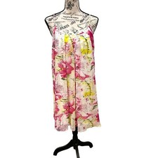 Mystree Tank Strap Floral Print Mini Dress Yellow Pink Lined Silky NWT Womens S