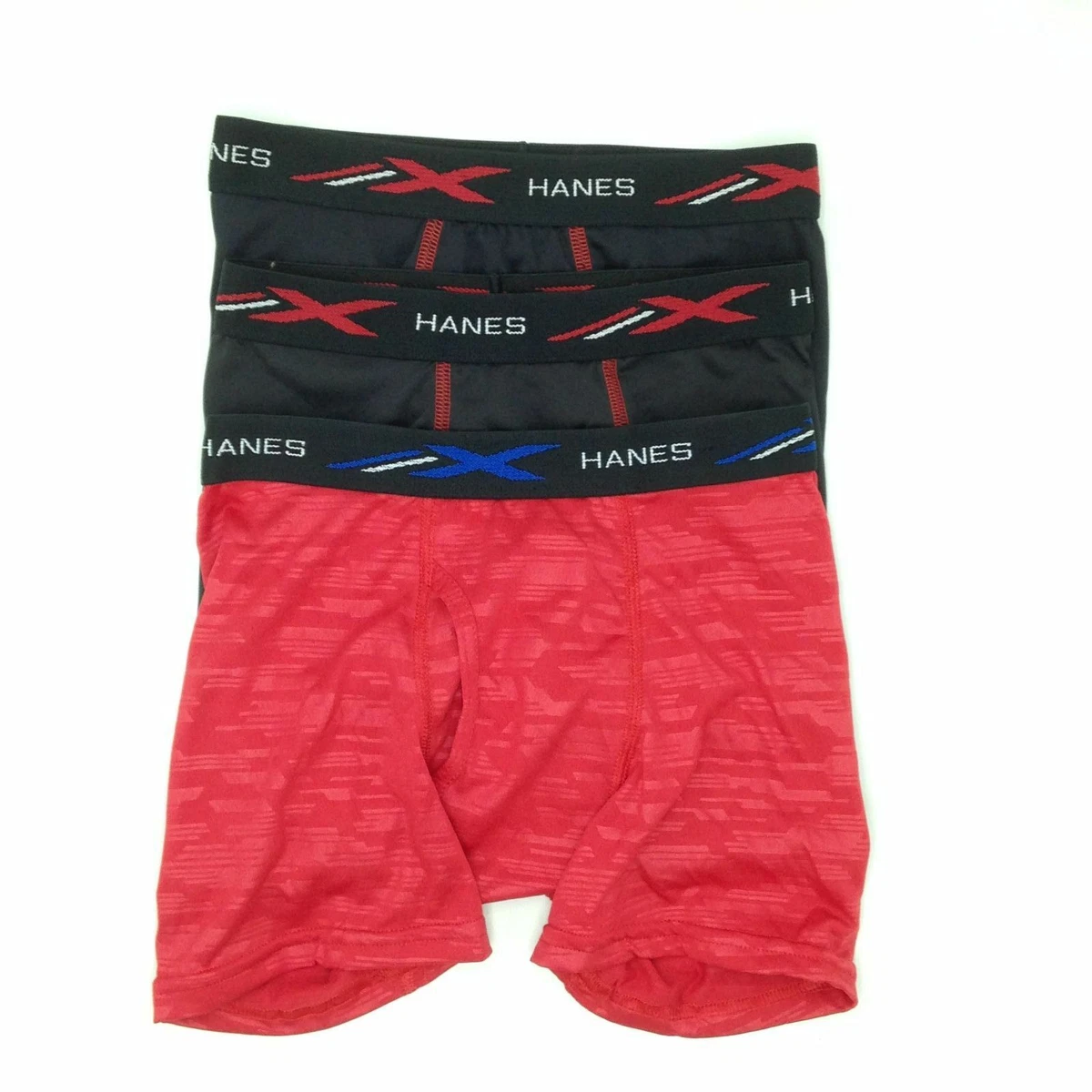 $60 Hanes Boys Red Black X-Temp Microfiber 3-Pack Underwear Boxer Brief  Kids M