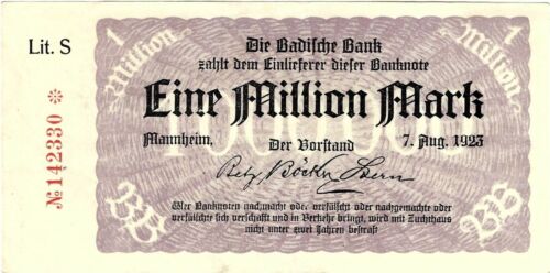 Banknote 1 Million Mark 1923 Mannheim Badische Bank BAD-11b Ro.713b P-S912(2) - Picture 1 of 1