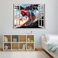 Image of SpiderMan Homecoming 3D Wallpaper Decal, Marvel Avengers Window View Wall Art