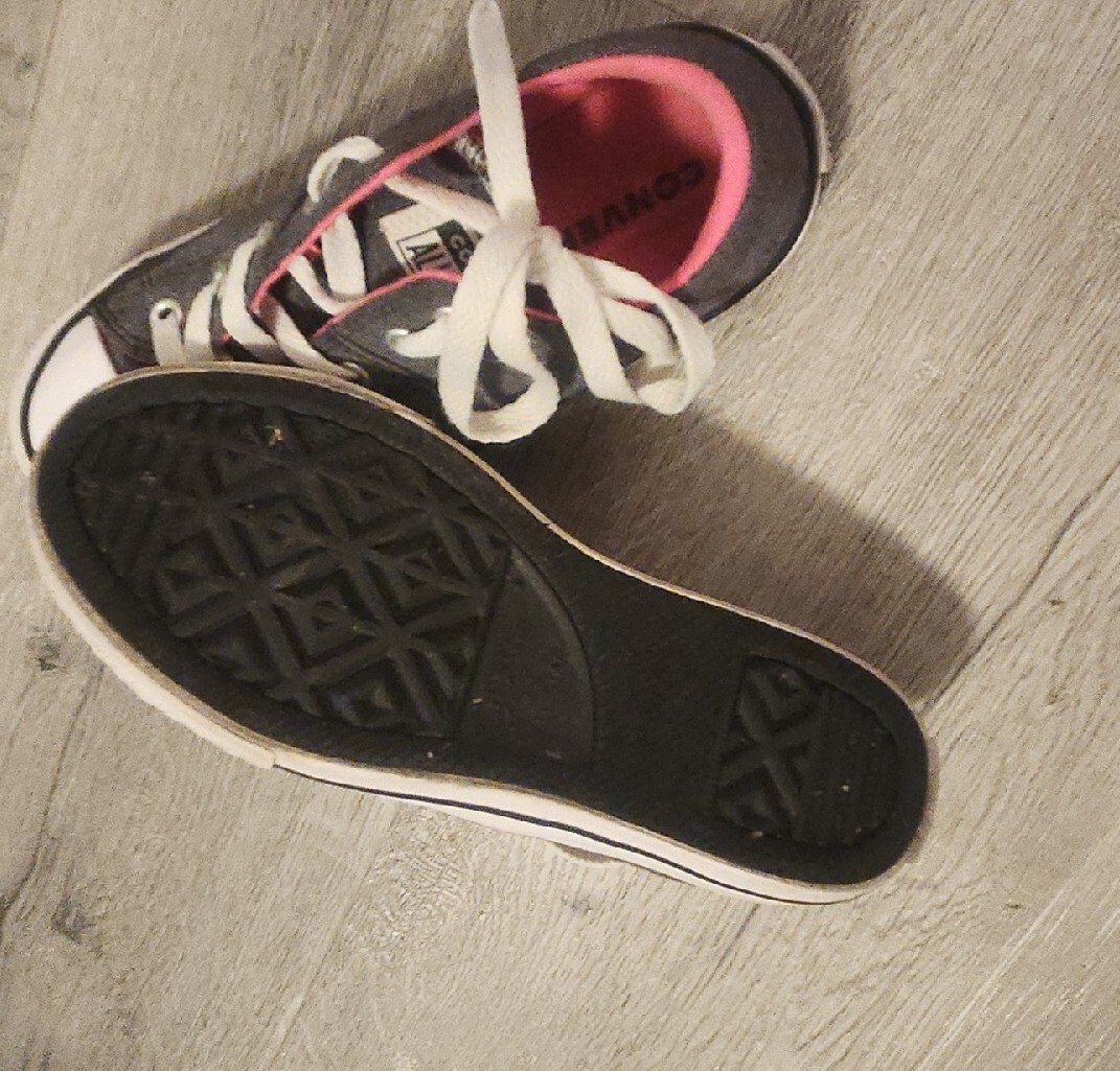 Converse All Star Low Top Shoes Dark Gray With Pink Trim Size 1 thumbnail 5