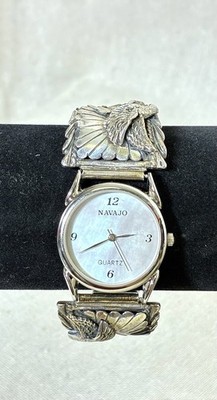 Vintage Richard Begay Navajo Sterling Silver Eagle Watch Tips Bracelet RB Signed