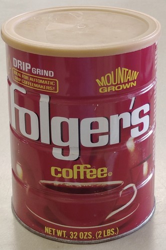 Vintage Folgers 32 Oz (2 Lbs) Coffee Can Drip Grind Mountain Grown With Lid - Picture 2 of 12