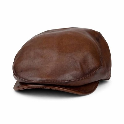 Men's Real Lamb Brown Leather Gatsby Cap Golf Driving Flat Cabbie Ivy Newsboy