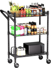 Heavy Duty 3 Tier Rolling Utility Cart with Wheels - Black Metal Trolley