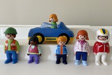 Playmobil 1 2 3 Blue Car  6 People Figures As Pictured