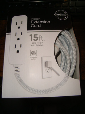 Jasco CORDinate 15FT Flat Plug Extension Cord, 3-Outlet Power Strip NEW!