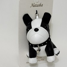NATASHA FRENCH BULLDOG BAG CHARM KEY CHAIN BLACK/WHITE W/ HEART CHARM NEW