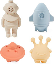 Bath Toys, Space  Rocket 4 Pack  Dishwasher-Safe  Mold Free Silicone Bath Toy