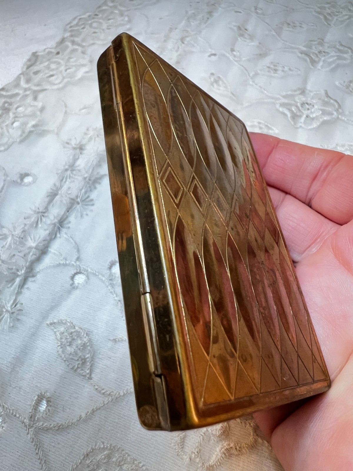 Vintage Majestic USA Compact Brass Mirrored Powder Compact Unused 3.25"X2.25"