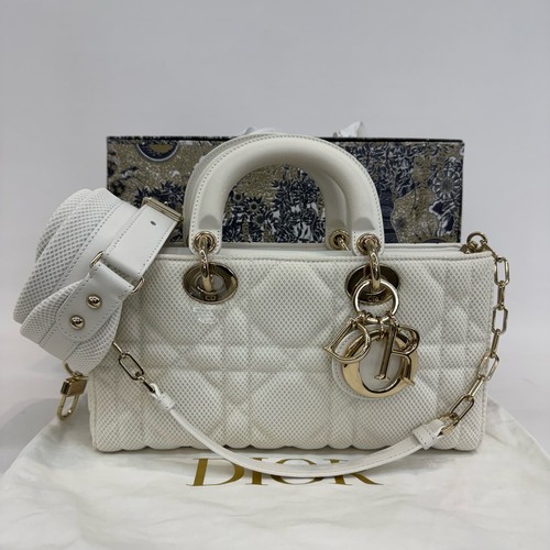 Dior Lady D-Joy Medium White Cannage Mesh Top-Handle Crossbody Bag Duty Paid