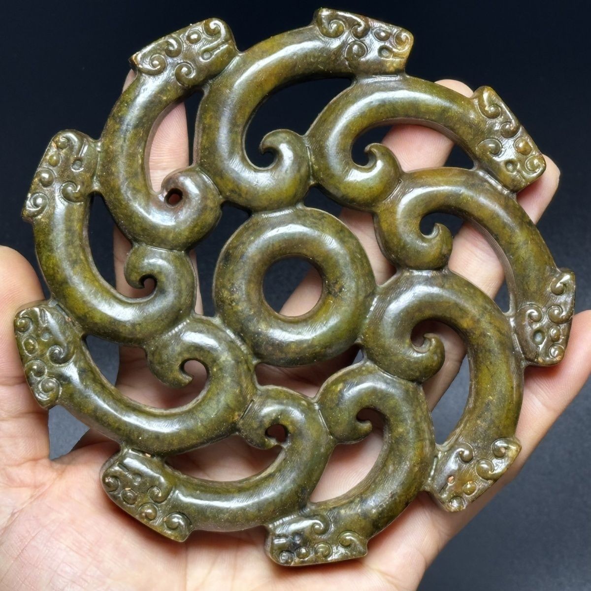 Xiuyu Jade Bi Pendant Nine Dragon Carving Old Jade Collectible Ornament