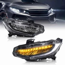 LED Headlights For 16-21 Honda Civic Black Headlamp DRL W/ Sequential Lamps Pair