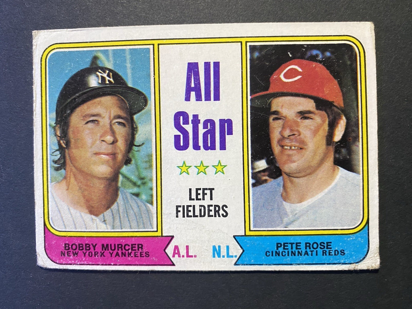 1974 Topps Baseball Bobby Murcer /Pete Rose All Star Left Fielders Card #336