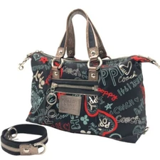 COACH Poppy Graffiti Lurex Luxey 16200 Black Canvas 2Way Satchel Shoulder Bag