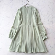 Christian Dior Dress Pleated Front Slit 83cm Length Silk Mint Green Size 40