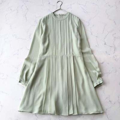 Christian Dior Kleid Plissee Frontschlitz 83 cm Länge Seide Mintgrün Größe 40
