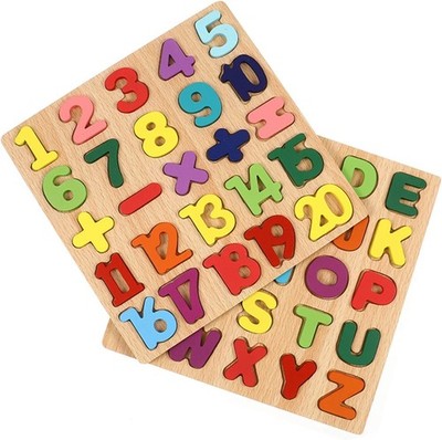 Holzpuzzle Spielzeug Set, Bunte Alphabet ABC Zahlen Design Holzpuzzle Blöcke ...